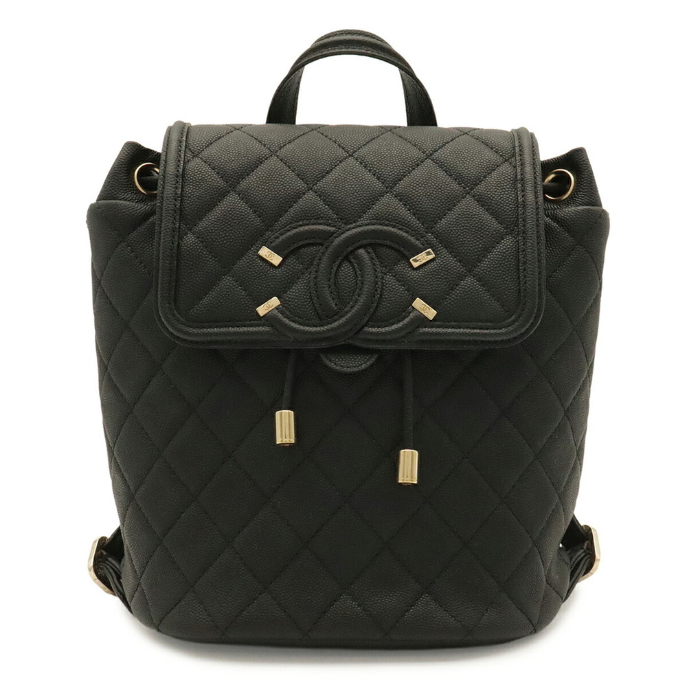 CHANEL CC Filigree Coco Mark Backpack, Caviar Leather, Black, A57090